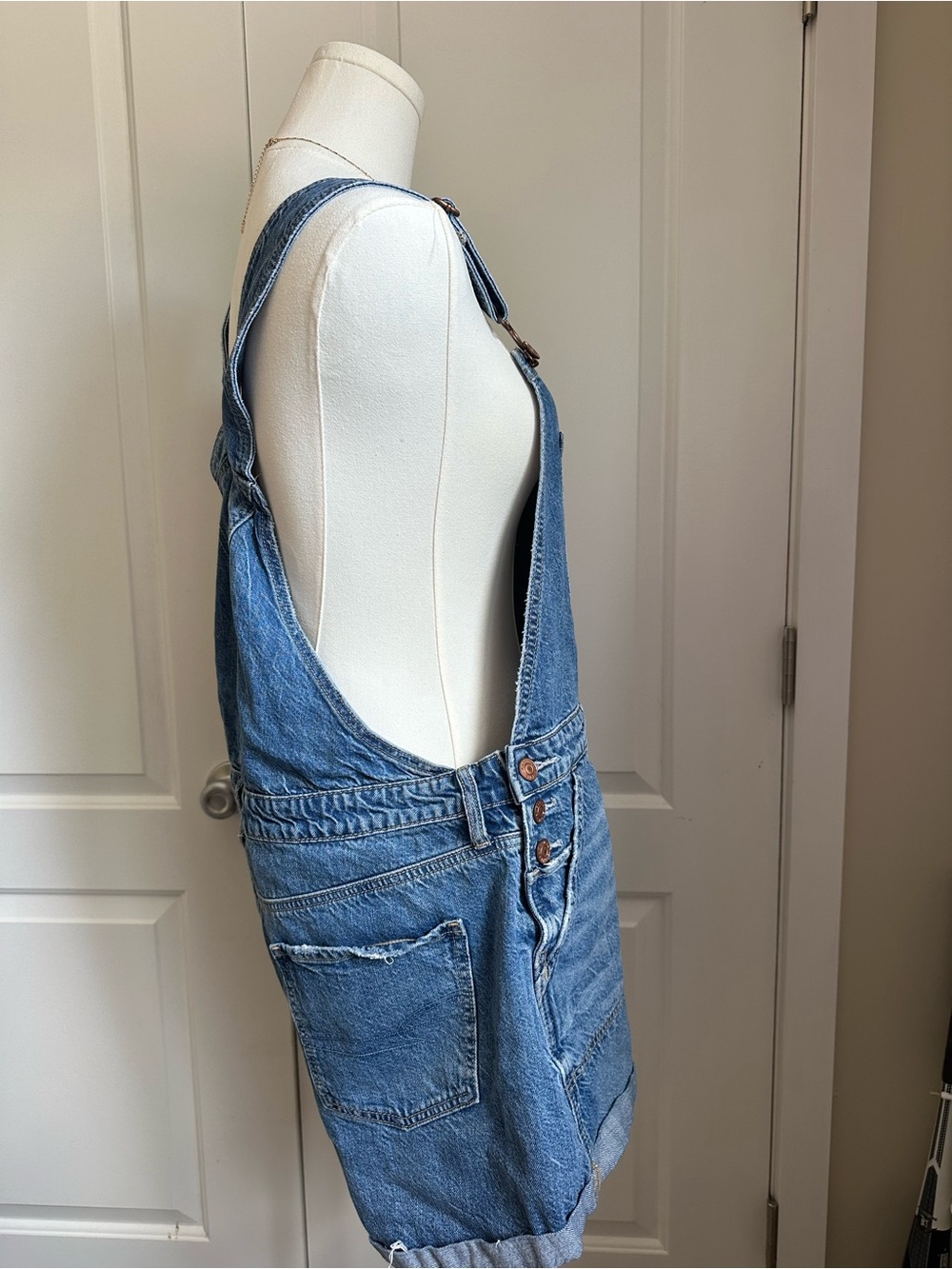American Eagle Denim Short Overalls - Light Blue Women - Picture 2 of 12